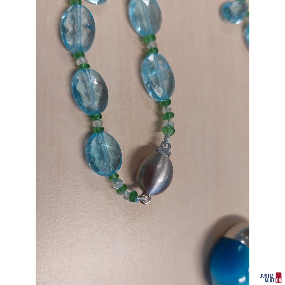 1 Calvin Klein Ring Elipse 1 Kette Halbedelsteine Aquamarin mit 18 Karat Schlie&szlig;e L&auml;nge 180 cm