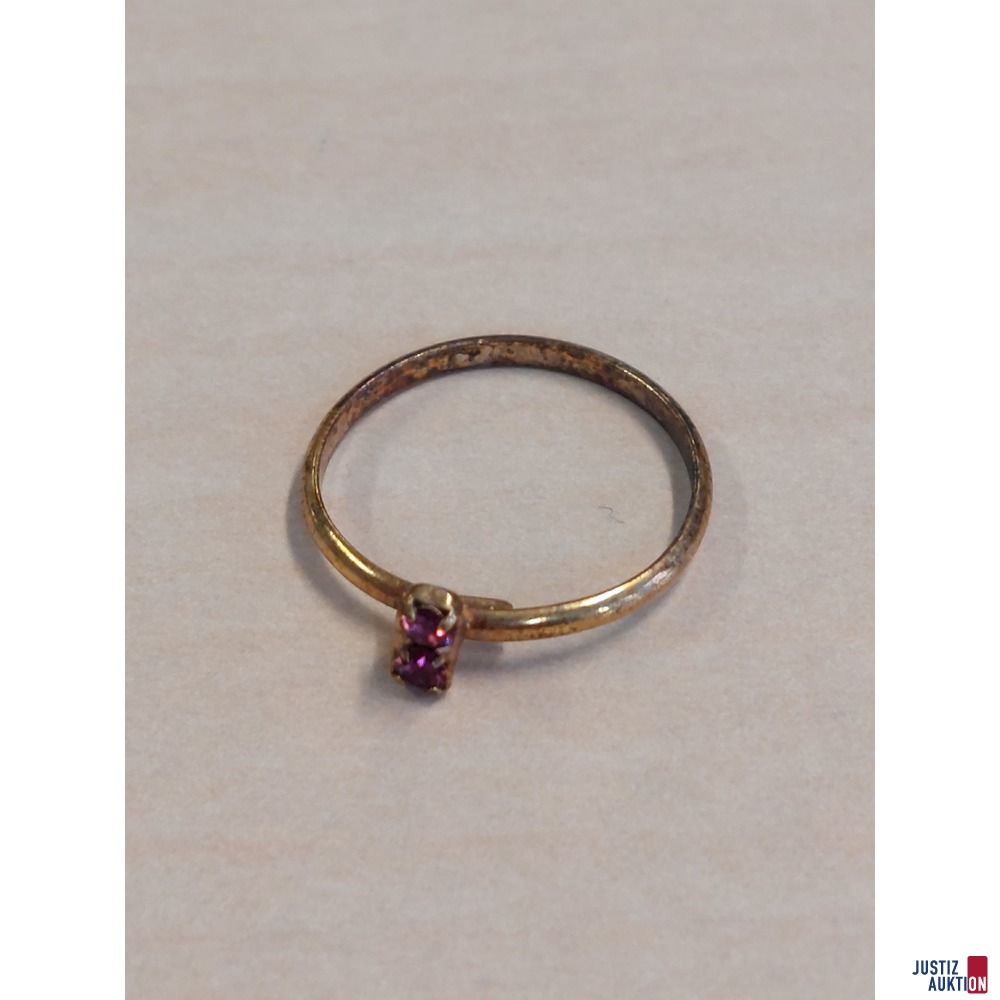 Modeschmuckring&comma; vergoldet&comma; mit rosa Schmuckstein&comma;  Gr&period; 47
