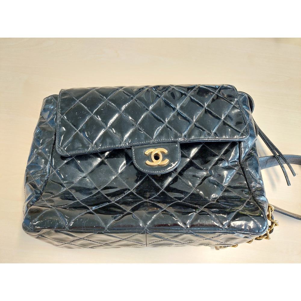 Vintage Chanel Lederrucksack Lackleder schwarz