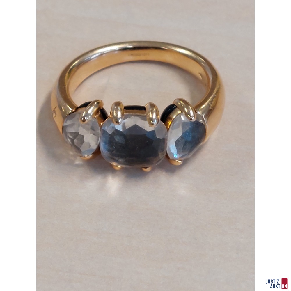 Damenring&comma; Marke Bomellato&comma; 18 Karat gelbgold&comma; 750&permil; punziert&comma; Gr&period; 53&comma; mit wei&szlig;en und schwarzen Schmucksteinen