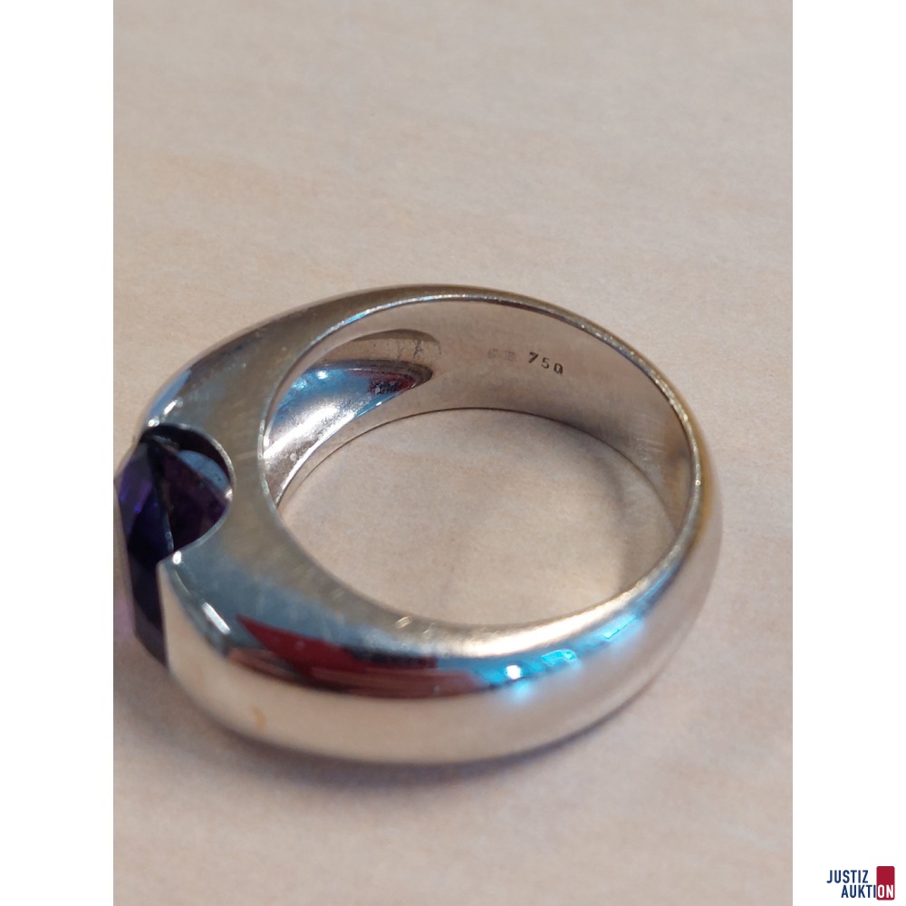 Damenring 750 &permil; Wei&szlig;gold punziert mit Amethyst 14&comma;7 g Gr&ouml;&szlig;e 57