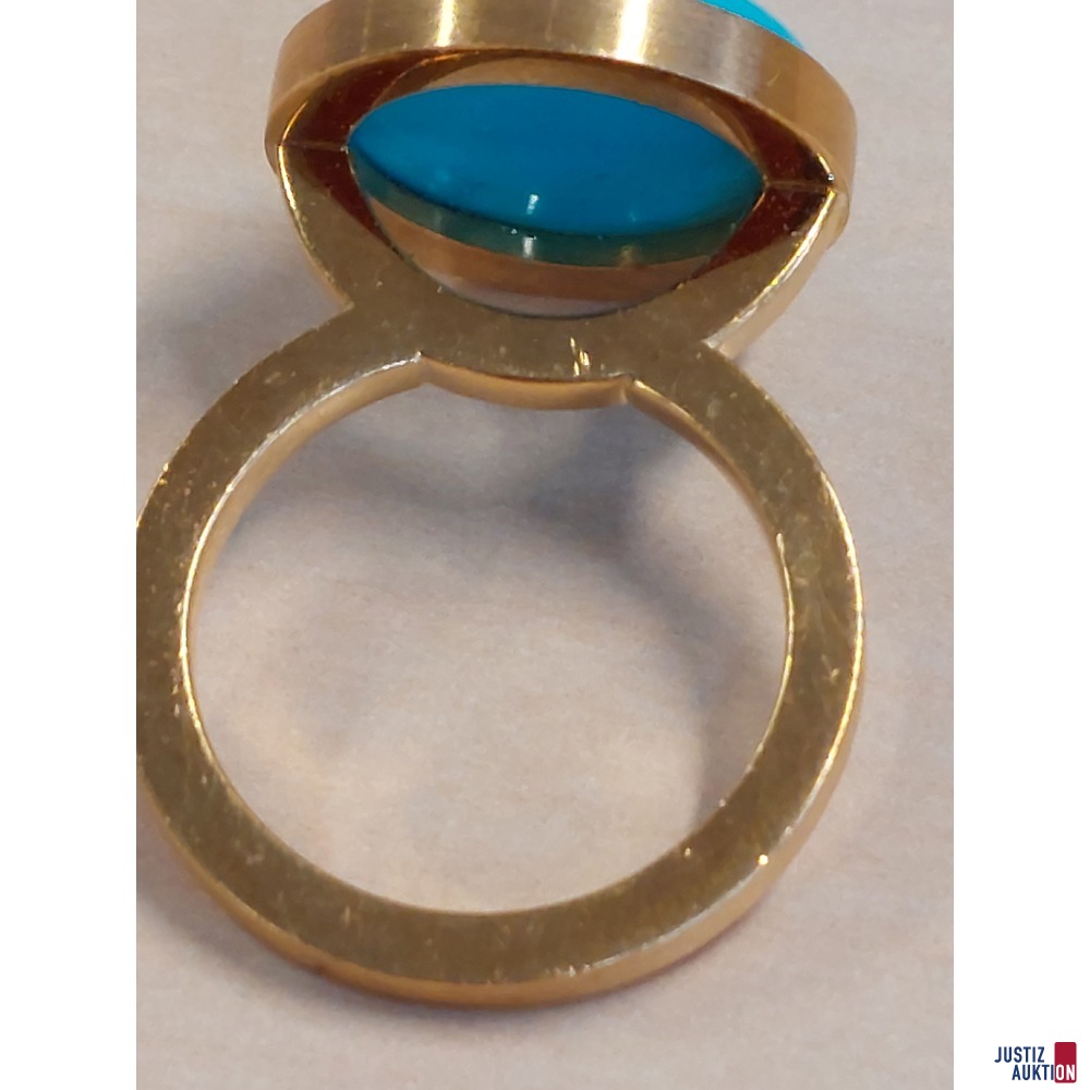 Damendesignring 11&comma;2 g Gr&ouml;&szlig;e 54&comma;5 mit t&uuml;rkisem Schmuckstein 750 &permil; punziert