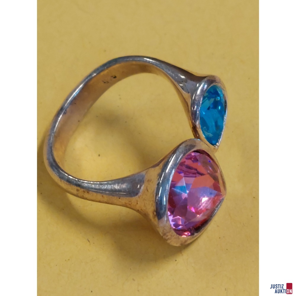 Damensilberring mit rosernen und hellblauen Schmuckstein 925&permil; punziert - Gr&period; 57
