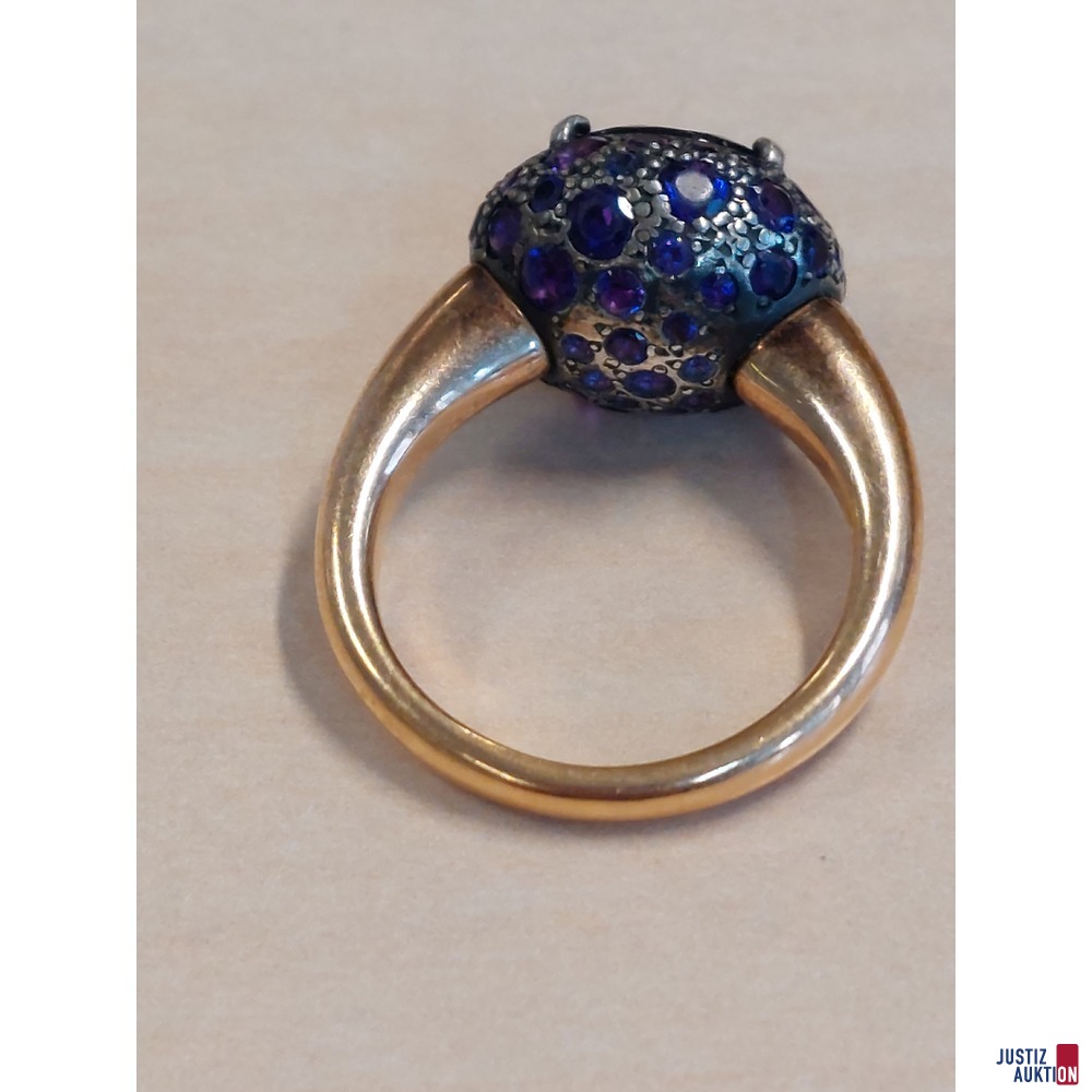 Damenring 750&permil; gelbgold punziert&comma; in Kombination  silberner Fassung&comma; mit Amethyst&comma; Gr&period; 55&comma;5&comma; 10&comma;2 g