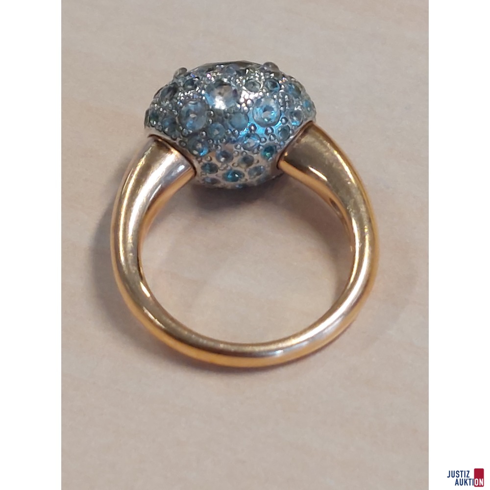 Damenring Marke &comma;&comma;Pomellato&OpenCurlyDoubleQuote; 750&permil; gelbgold punziert&comma; in Kombination  silberner Fassung&comma; mit wei&szlig;en Schmucksteinen&comma; Gr&period; 55&comma; 10&comma;5 g