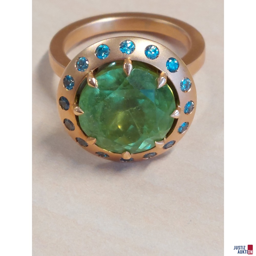 Designdamenring 750 &permil; punziert Rosegold mit Peridot 12&comma;4 g Gr&ouml;&szlig;e 58