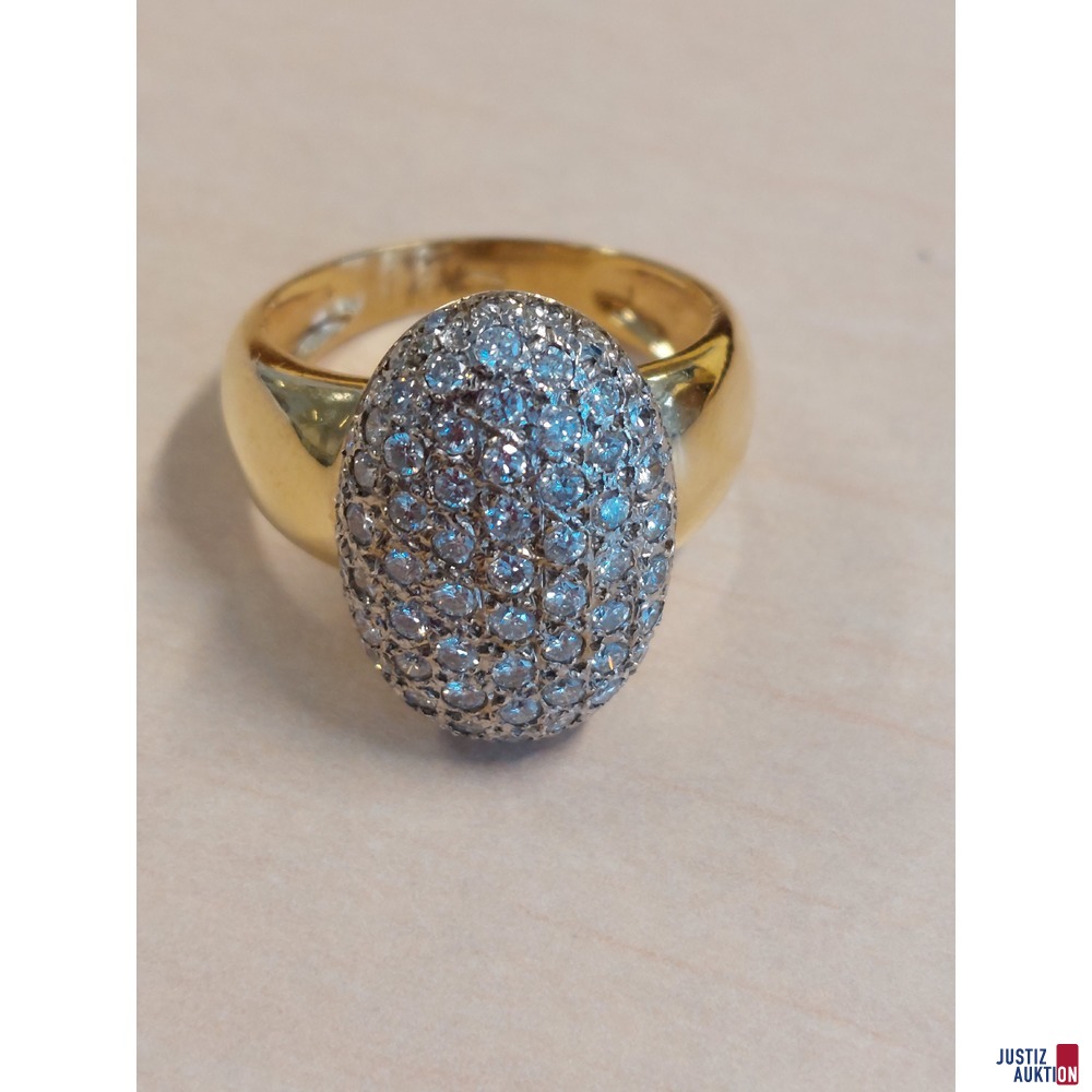 Damenring mit Wei&szlig;goldschmuckteil mit wei&szlig;en Farbsteinen 585&permil; amtspunziert