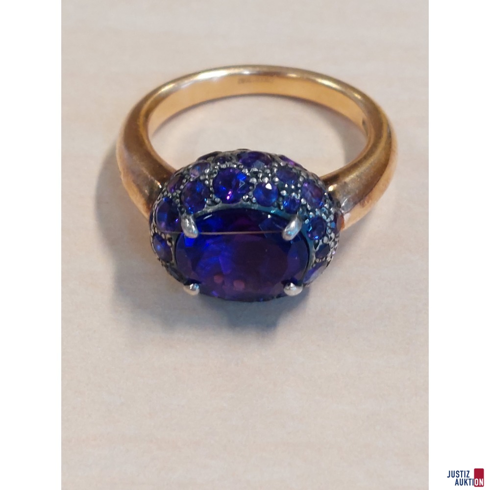 Damenring 750&permil; gelbgold punziert&comma; in Kombination  silberner Fassung&comma; mit Amethyst&comma; Gr&period; 55&comma;5&comma; 10&comma;2 g