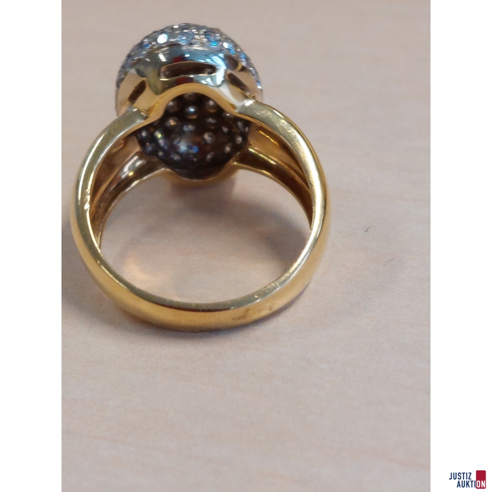 Damenring mit Wei&szlig;goldschmuckteil mit wei&szlig;en Farbsteinen 585&permil; amtspunziert