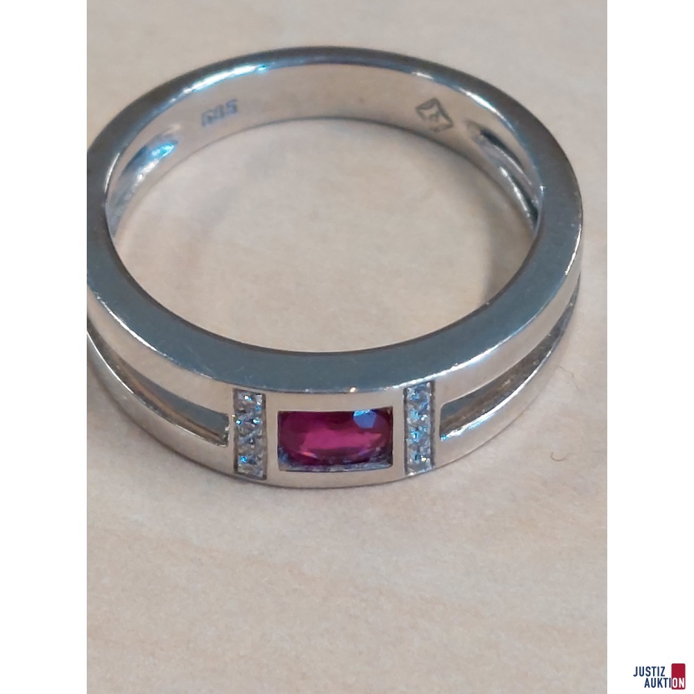 Damenring 585 &permil; Wei&szlig;gold punziert mit synthetischen roten Korund 4&comma;7 g Gr&ouml;&szlig;e 55