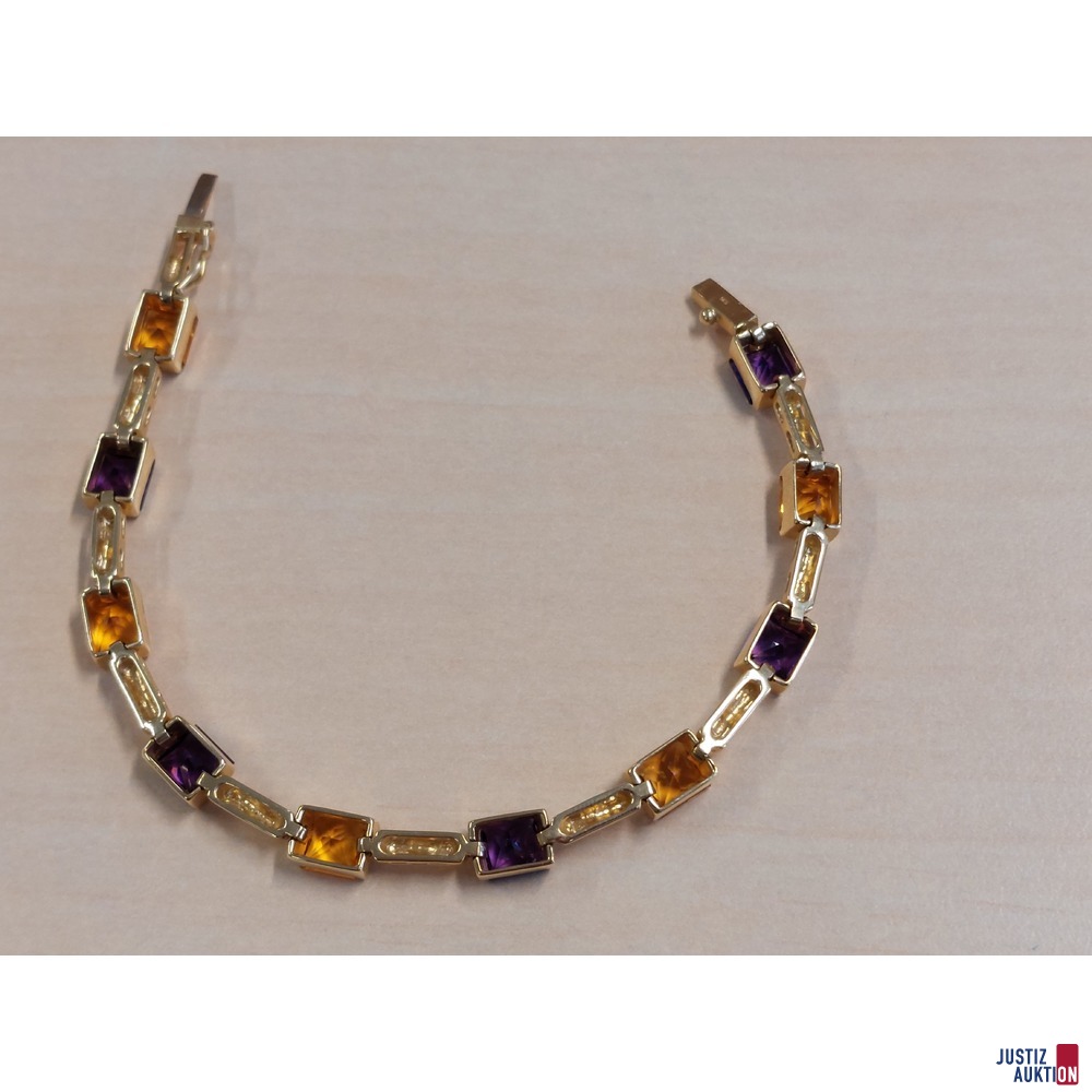 Damenarmband mit Citrin und Amethyst 20 cm L&auml;nge 17&comma;6 g 585 &permil; punziert