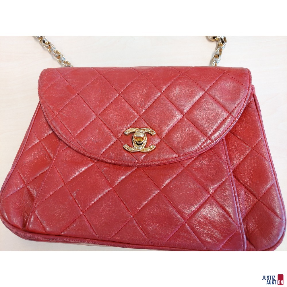 Vintage Chanel Chain Shoulder Bag rot/gold Leder