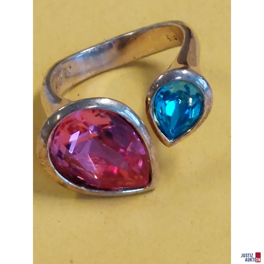 Damensilberring mit rosernen und hellblauen Schmuckstein 925&permil; punziert - Gr&period; 57