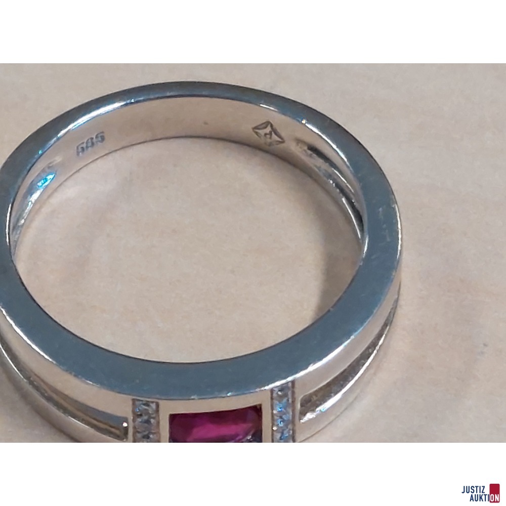 Damenring 585 &permil; Wei&szlig;gold punziert mit synthetischen roten Korund 4&comma;7 g Gr&ouml;&szlig;e 55