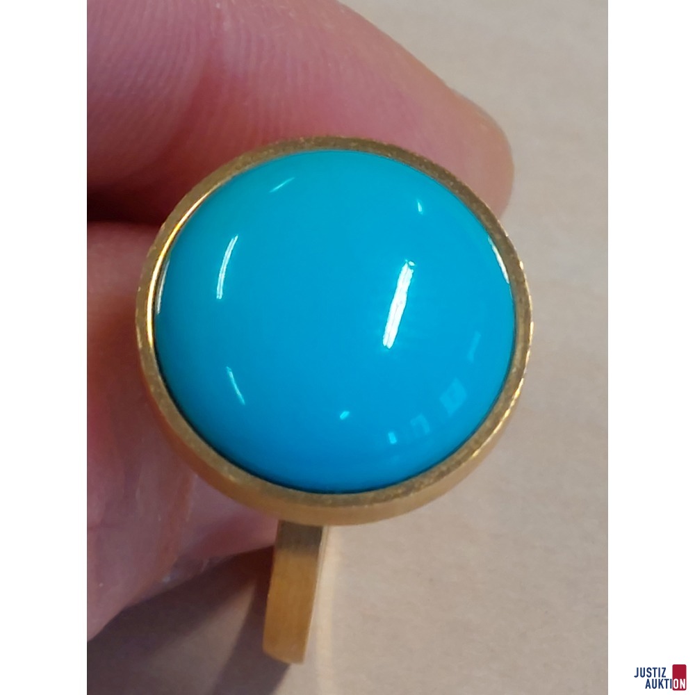 Damendesignring 11&comma;2 g Gr&ouml;&szlig;e 54&comma;5 mit t&uuml;rkisem Schmuckstein 750 &permil; punziert