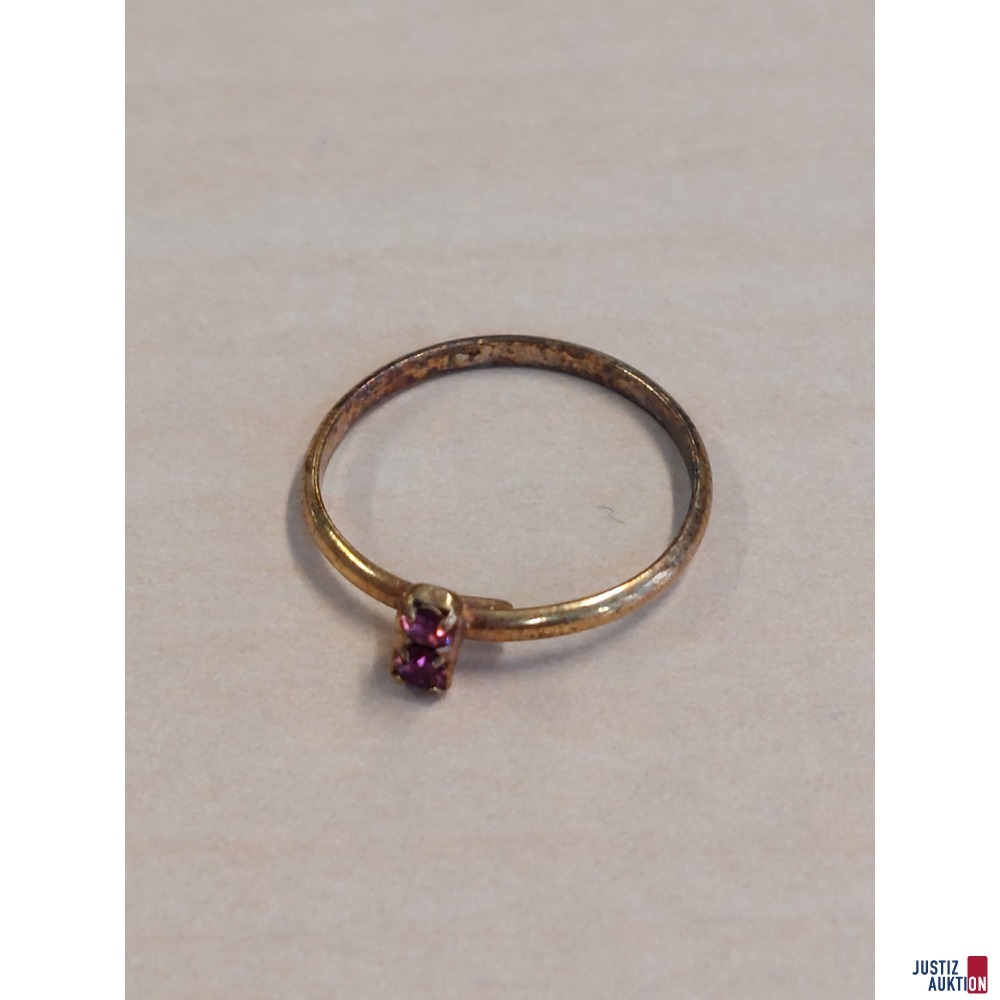 Modeschmuckring&comma; vergoldet&comma; mit rosa Schmuckstein&comma;  Gr&period; 47