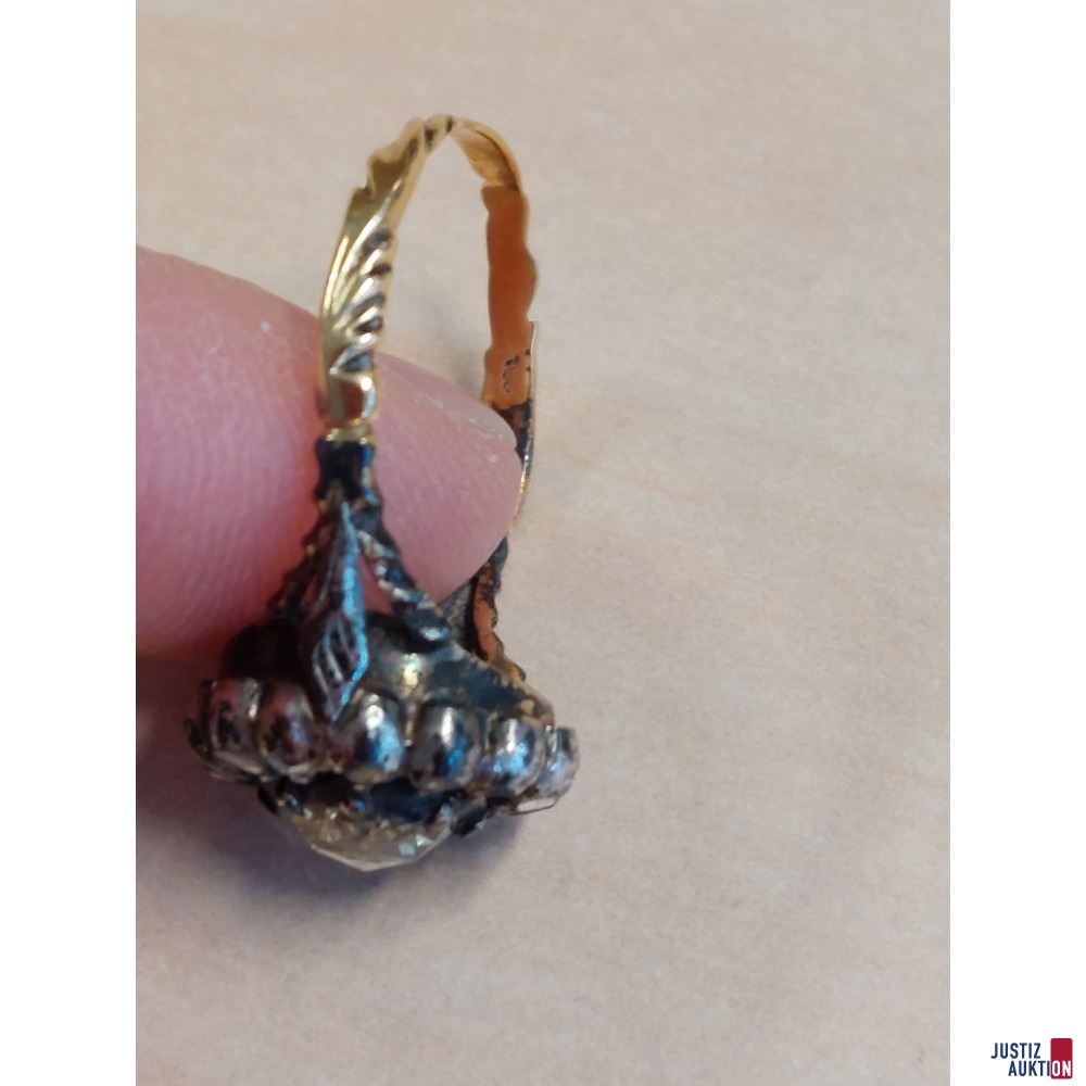Damenring Antik 585 &permil; Gelbgold punziert mit Silberdublierung&comma; Diamantrose und Camousierung 4g Gr&ouml;&szlig;e 58