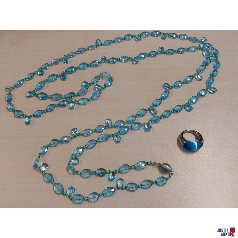 1 Calvin Klein Ring Elipse 1 Kette Halbedelsteine Aquamarin mit 18 Karat Schlie&szlig;e L&auml;nge 180 cm