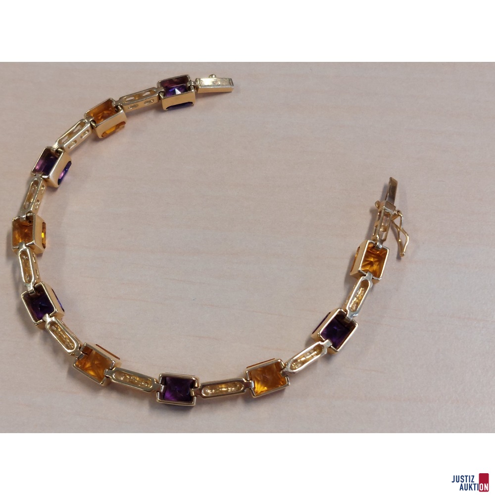 Damenarmband mit Citrin und Amethyst 20 cm L&auml;nge 17&comma;6 g 585 &permil; punziert
