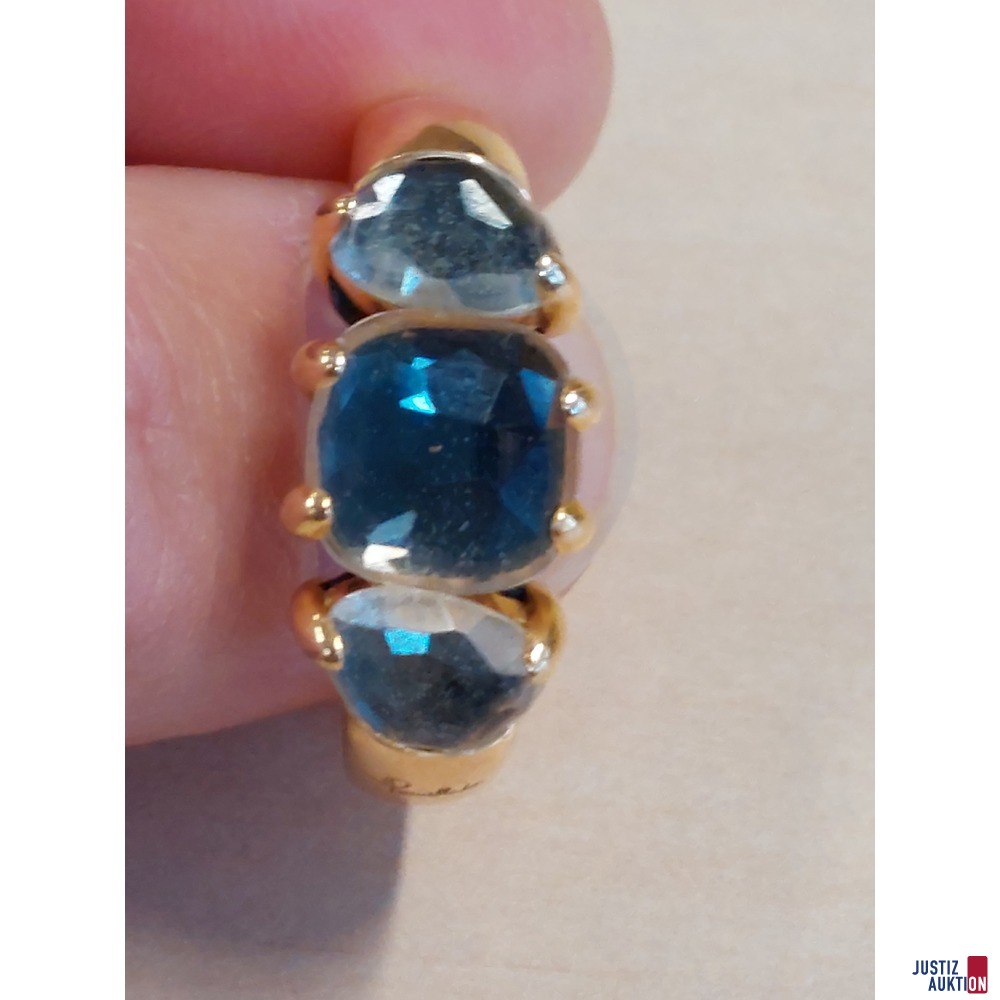 Damenring&comma; Marke Bomellato&comma; 18 Karat gelbgold&comma; 750&permil; punziert&comma; Gr&period; 53&comma; mit wei&szlig;en und schwarzen Schmucksteinen