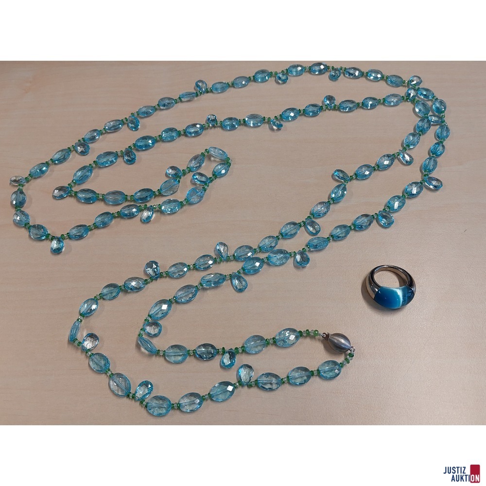 1 Calvin Klein Ring Elipse 1 Kette Halbedelsteine Aquamarin mit 18 Karat Schlie&szlig;e L&auml;nge 180 cm