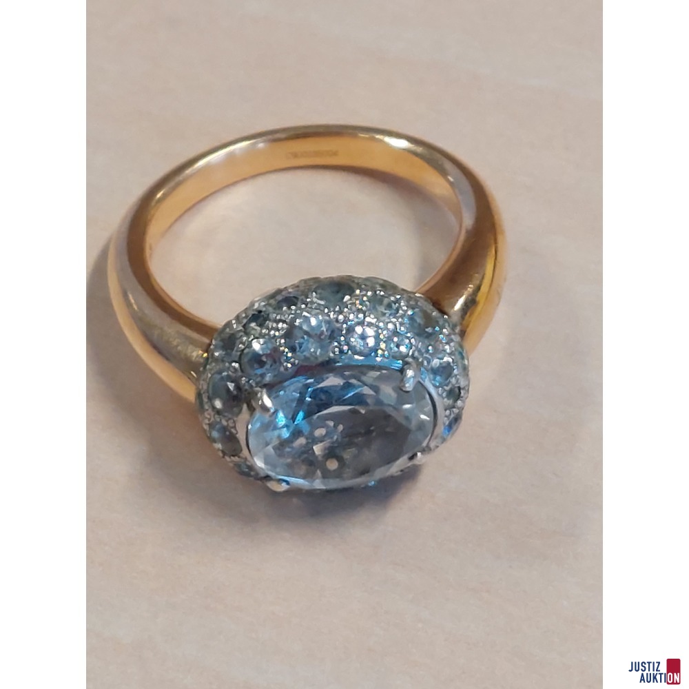Damenring Marke &comma;&comma;Pomellato&OpenCurlyDoubleQuote; 750&permil; gelbgold punziert&comma; in Kombination  silberner Fassung&comma; mit wei&szlig;en Schmucksteinen&comma; Gr&period; 55&comma; 10&comma;5 g