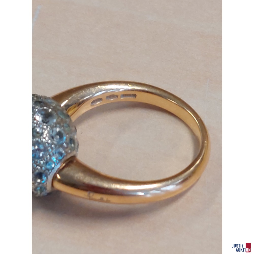 Damenring Marke &comma;&comma;Pomellato&OpenCurlyDoubleQuote; 750&permil; gelbgold punziert&comma; in Kombination  silberner Fassung&comma; mit wei&szlig;en Schmucksteinen&comma; Gr&period; 55&comma; 10&comma;5 g
