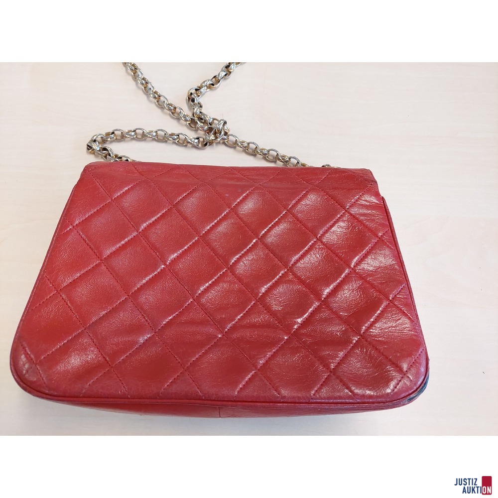 Vintage Chanel Chain Shoulder Bag rot/gold Leder