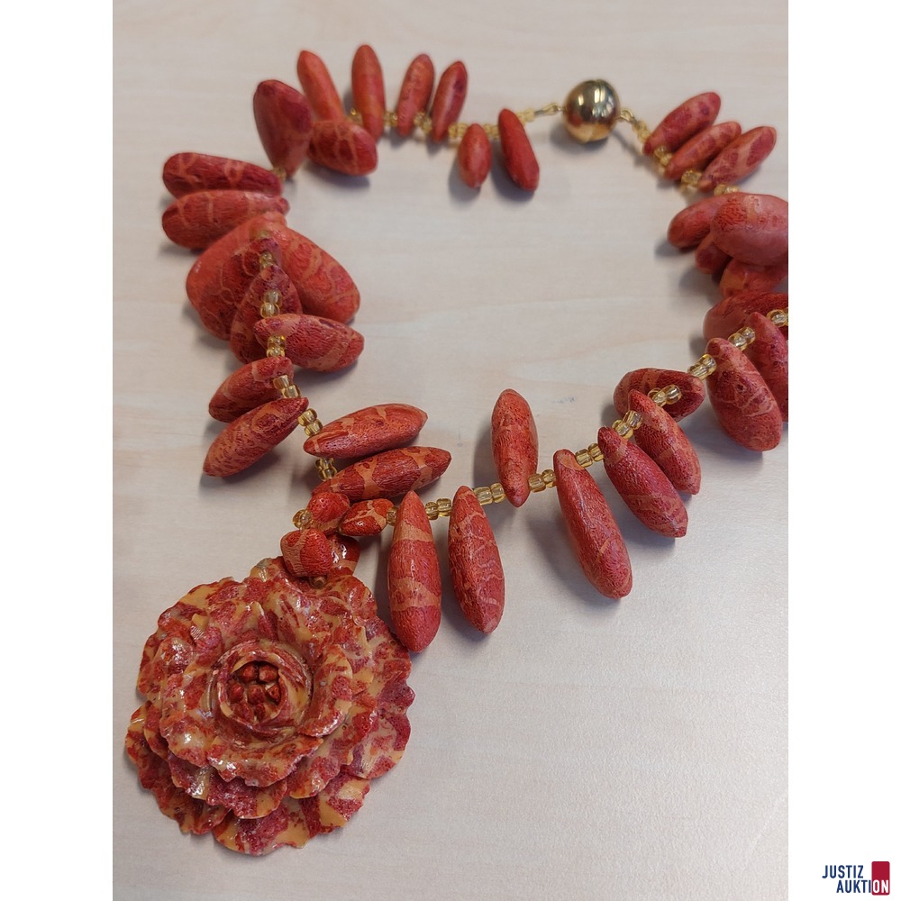 Korallenschmuck Kette 42 cm lang und Armband 19 cm mit Magnetschlie&szlig;e