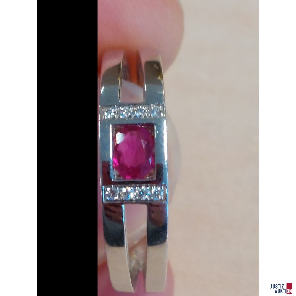 Damenring 585 &permil; Wei&szlig;gold punziert mit synthetischen roten Korund 4&comma;7 g Gr&ouml;&szlig;e 55