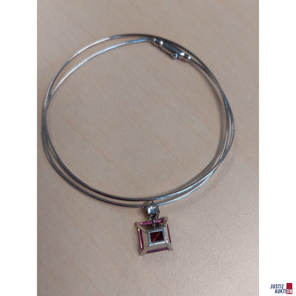 Collier Omega mit Brilliant &lpar;zirka 0&comma;2 ct&rpar; Turmalin Anh&auml;nger 750 &permil; Wei&szlig;gold leicht geknickt L&auml;nge 40 cm