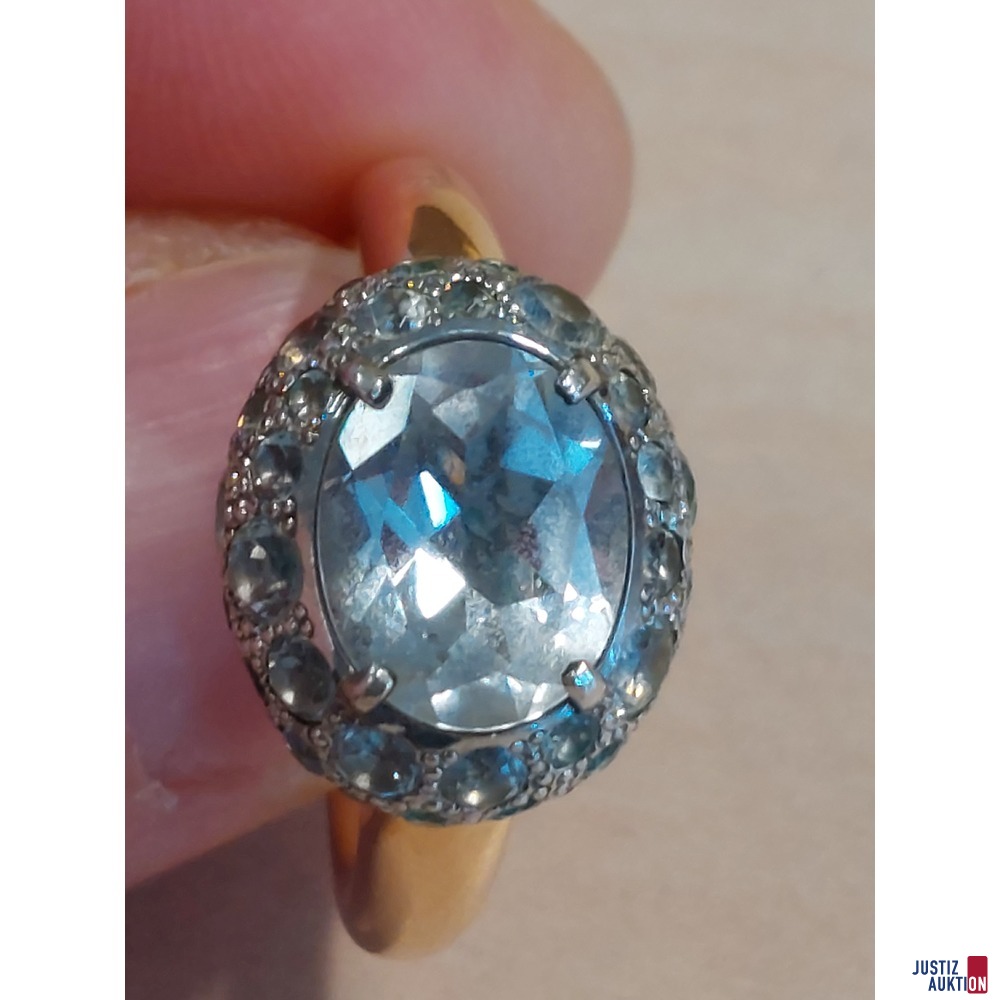 Damenring Marke &comma;&comma;Pomellato&OpenCurlyDoubleQuote; 750&permil; gelbgold punziert&comma; in Kombination  silberner Fassung&comma; mit wei&szlig;en Schmucksteinen&comma; Gr&period; 55&comma; 10&comma;5 g