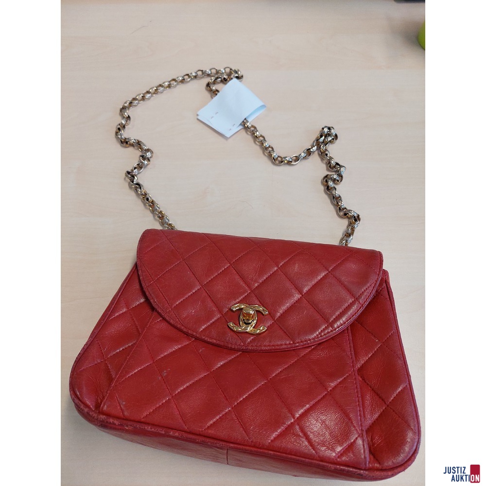 Vintage Chanel Chain Shoulder Bag rot/gold Leder