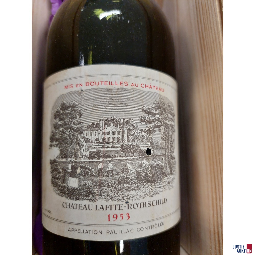 Franz&ouml;sischer Rotwein Chauteau Lafite Rotschild Jahrgang 1953 in Weinholzkiste