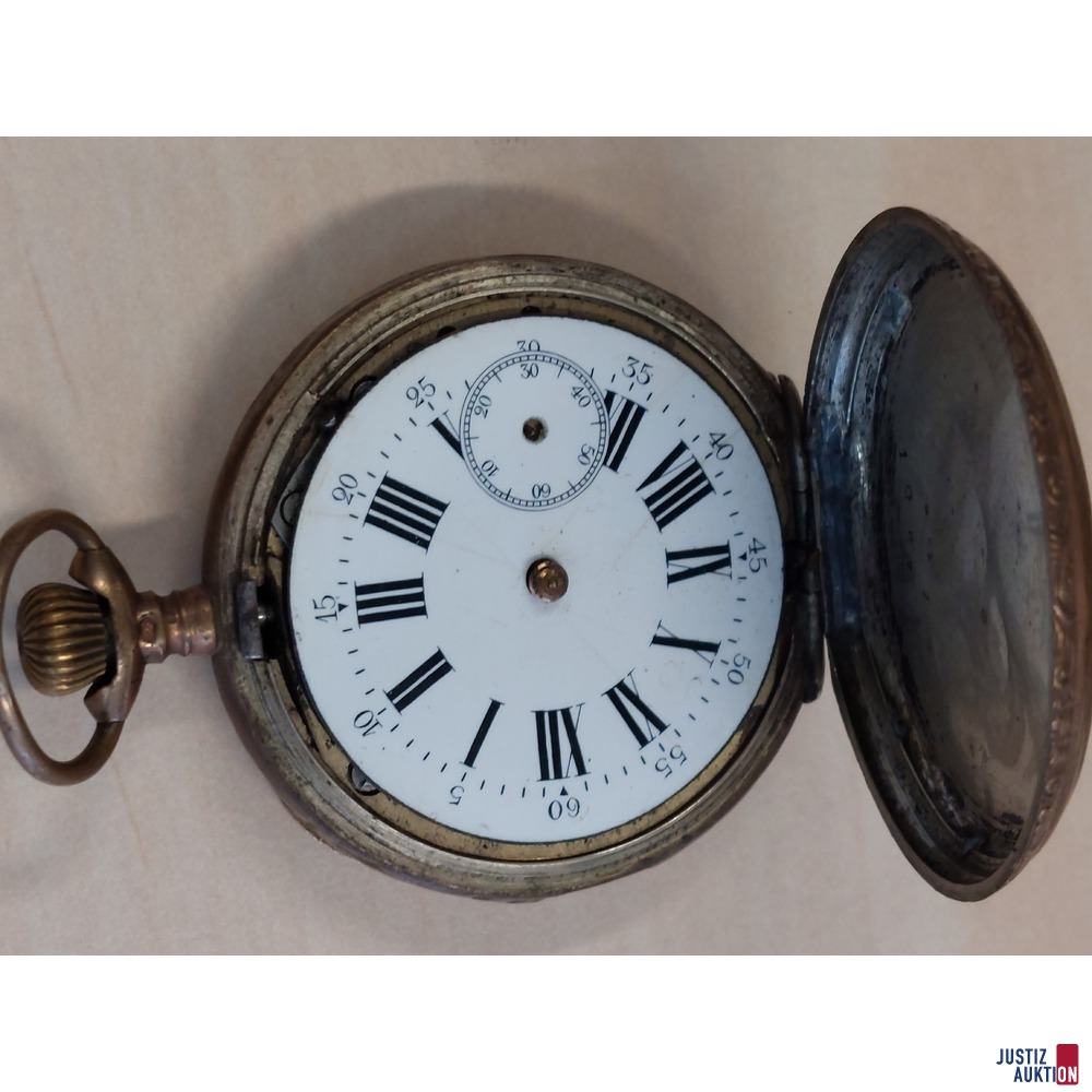 Taschenuhr&comma; Uhrwerk defekt&comma; Teile fehlen&comma; Silbergeh&auml;use
