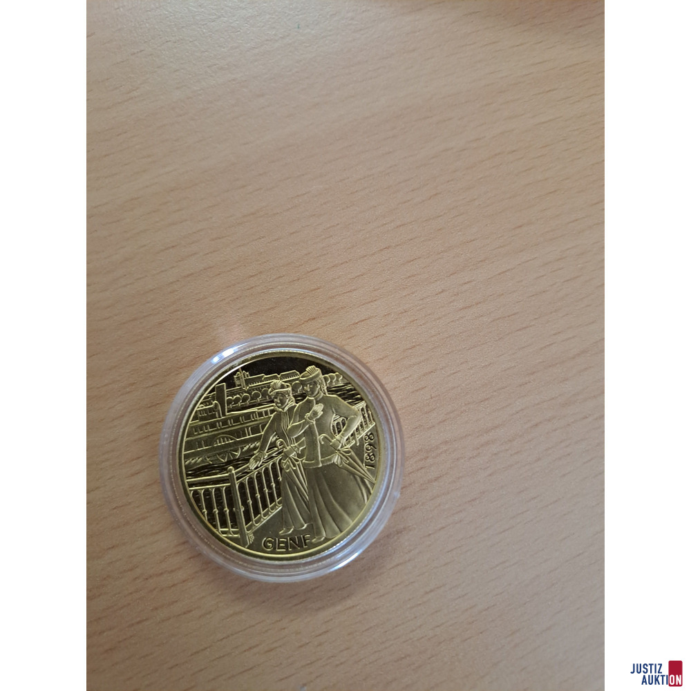 M&uuml;nze goldfarbenen Aufschrift 1000 Schilling 1998