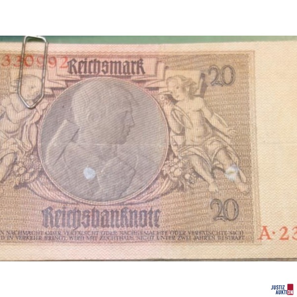 28 Stück Banknoten a 20 Reichsmark