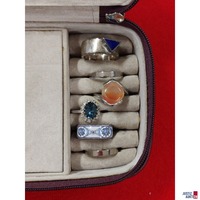 1 Schmuckschatulle mit 6 Ringen aus weiß Metall