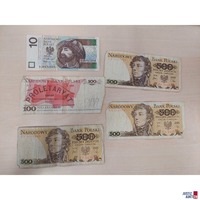 Lot bestehend aus fünf Banknoten Polen im Nominalwert von 1.610,-- Zloty ​​​​​​​stark umgelaufen