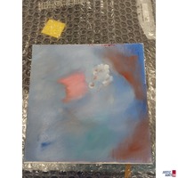 "Abstraktes Gemälde mit einem Rosa und weißen Fleck"