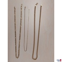 3 Halsketten Gelbgold 585 &permil; punziert mit Amtspunze&comma; 1 massiv&comma; 2 hohl&comma; L&auml;nge 40&comma; 48 und 52 cm&comma; 31&comma;2 g