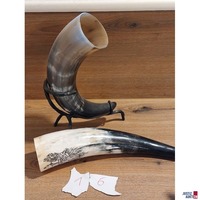 2 Trinkh&ouml;rner samt einem St&auml;nder