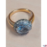 Damenring Marke &comma;&comma;Pomellato&OpenCurlyDoubleQuote; 750&permil; gelbgold punziert&comma; in Kombination  silberner Fassung&comma; mit wei&szlig;en Schmucksteinen&comma; Gr&period; 55&comma; 10&comma;5 g