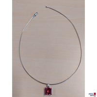 Collier Omega mit Brilliant &lpar;zirka 0&comma;2 ct&rpar; Turmalin Anh&auml;nger 750 &permil; Wei&szlig;gold leicht geknickt L&auml;nge 40 cm